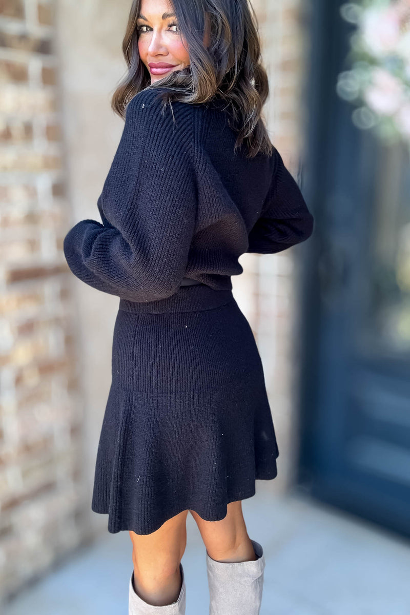 Mable Sleek Chic Black Ribbed Sweater Skirt