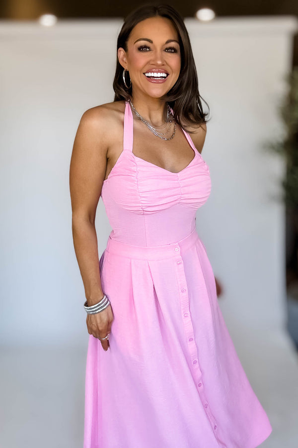 Set A Flow Pink Halter Top