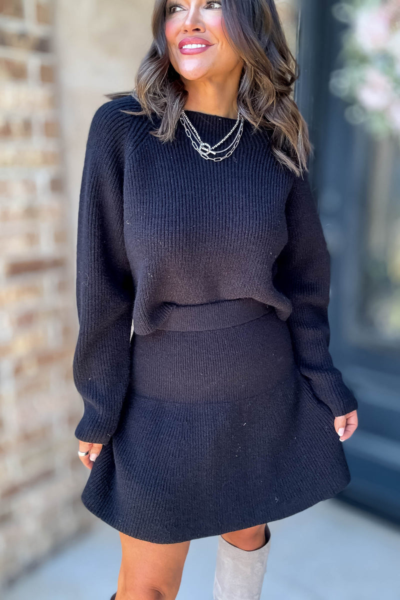 Mable Sleek Chic Black Ribbed Sweater Skirt