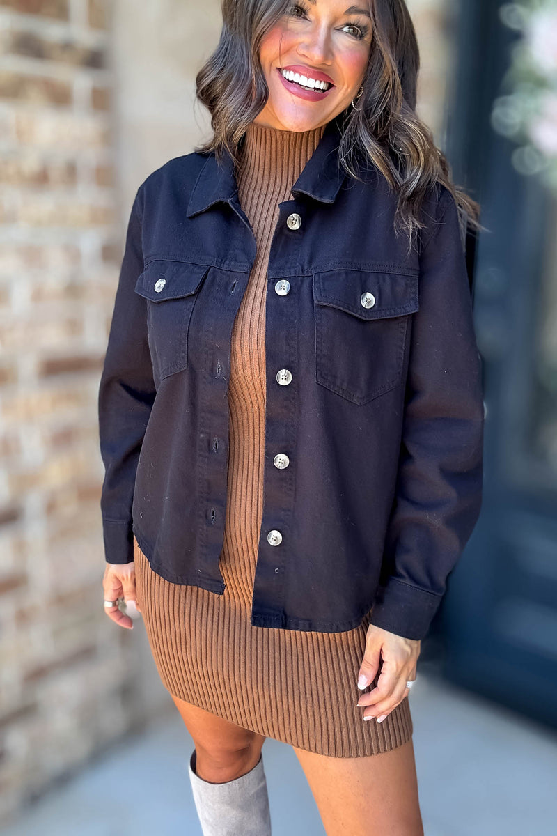 Button Down Cotton Denim Shacket