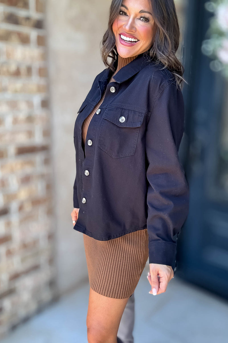 Button Down Cotton Denim Shacket