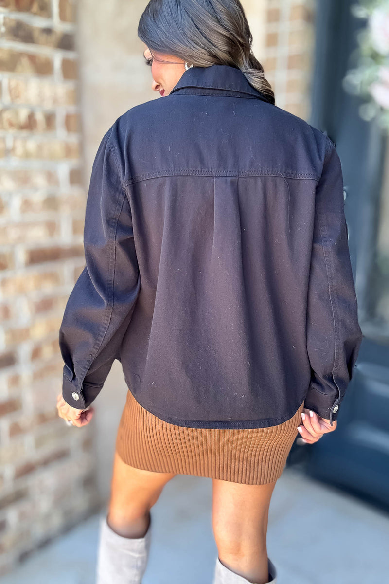 Button Down Cotton Denim Shacket