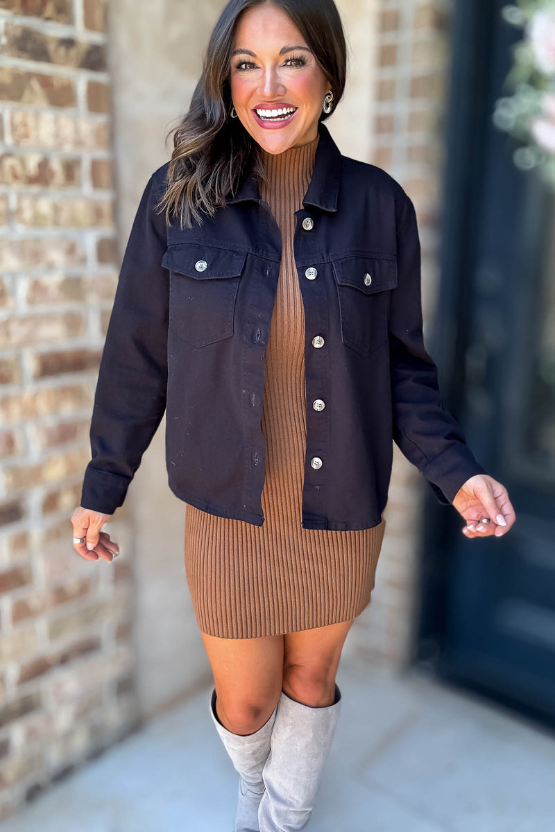 Button Down Cotton Denim Shacket