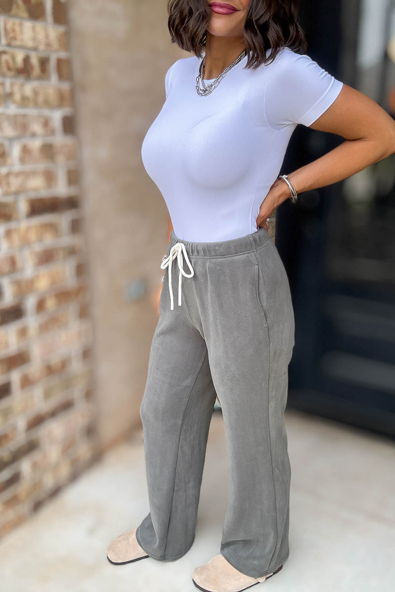 Cozy Soft Sage Premium Fleece Wide Leg Sweatpants