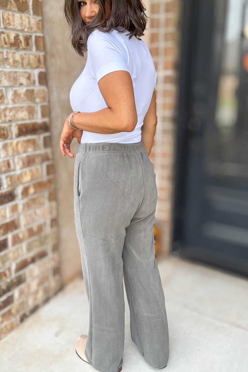 Cozy Soft Sage Premium Fleece Wide Leg Sweatpants