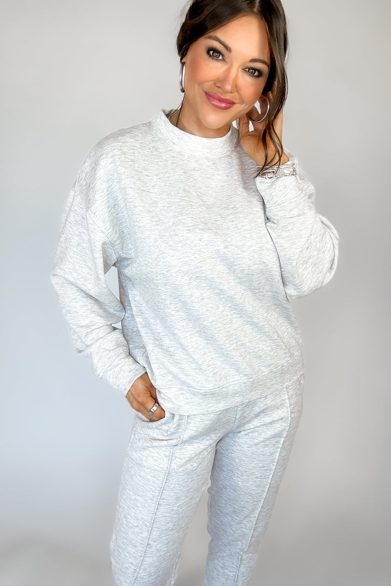 Scuba Mock Neck Heather Grey Top