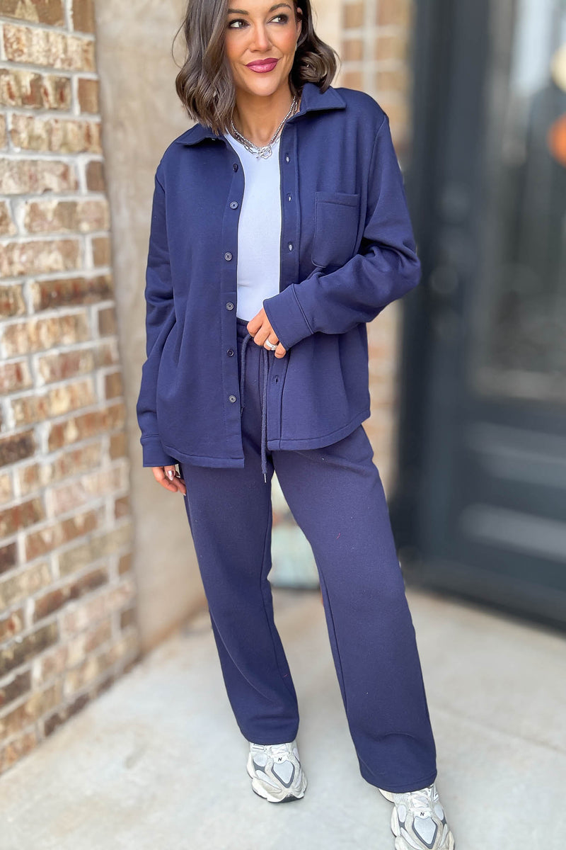 Button Up Navy Fleece Shirt Jacket