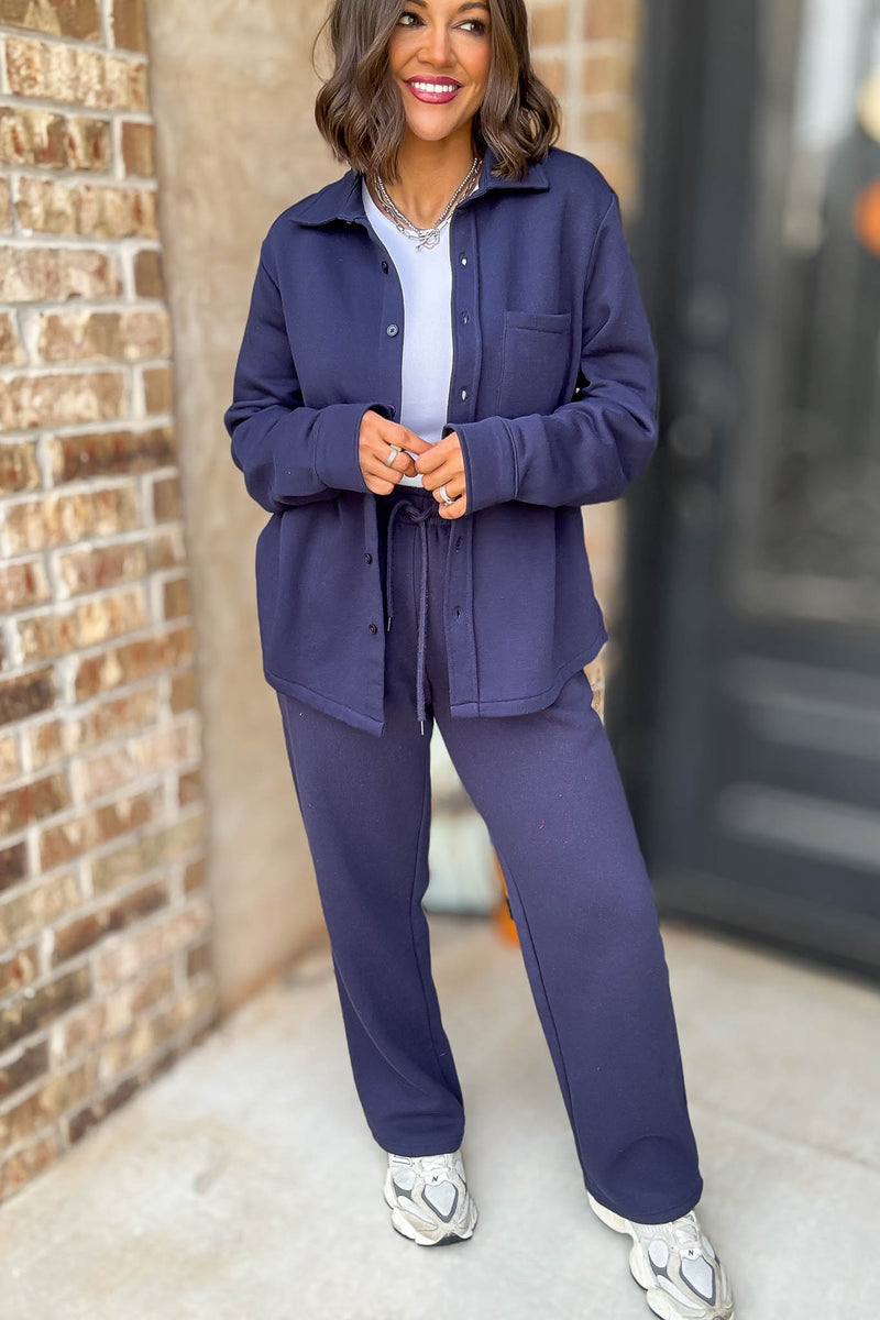 Button Up Navy Fleece Shirt Jacket