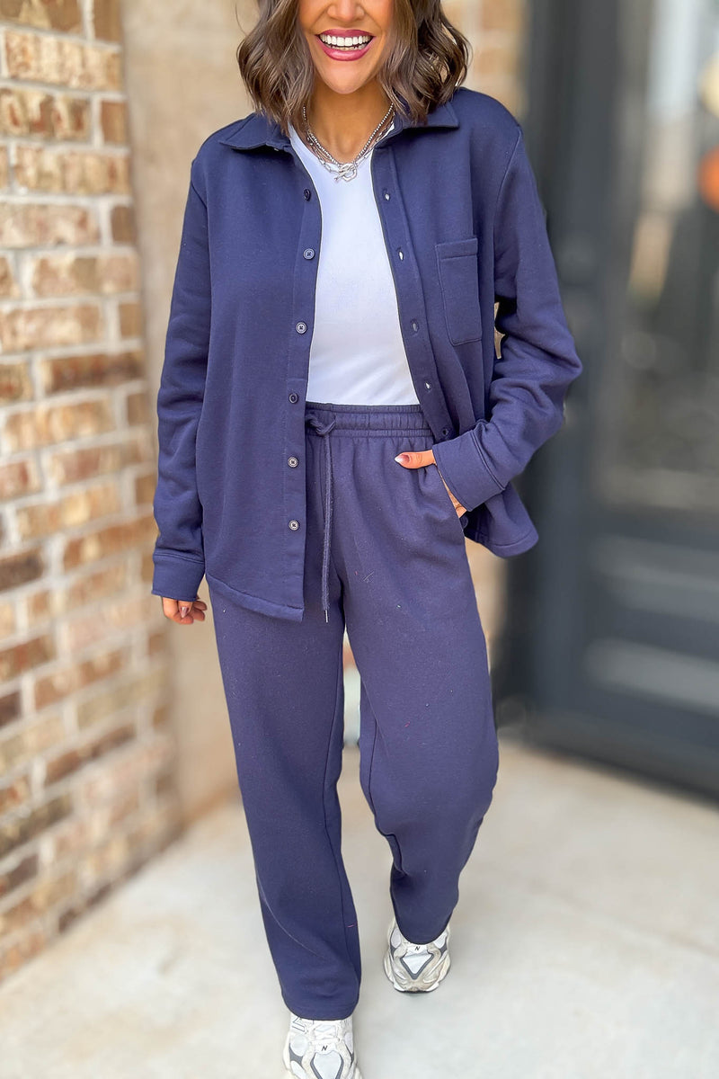 Button Up Navy Fleece Shirt Jacket
