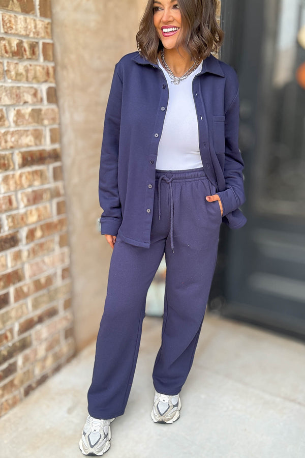 Navy Straight Leg Fleece Sweatpants