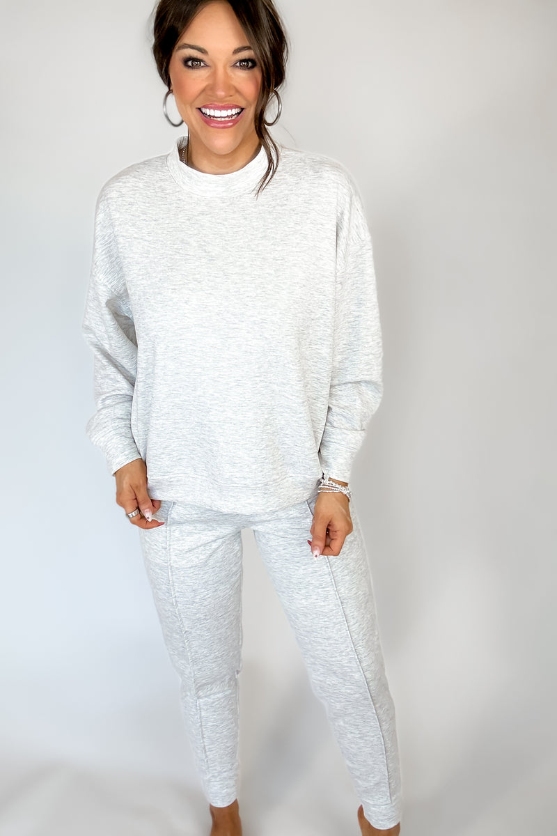 Scuba Mock Neck Heather Grey Top