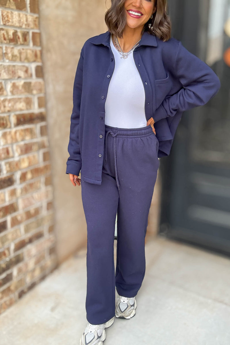 Navy Straight Leg Fleece Sweatpants