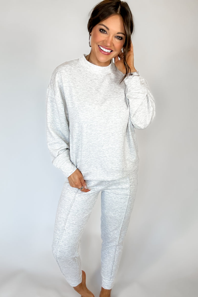 Scuba Mock Neck Heather Grey Top