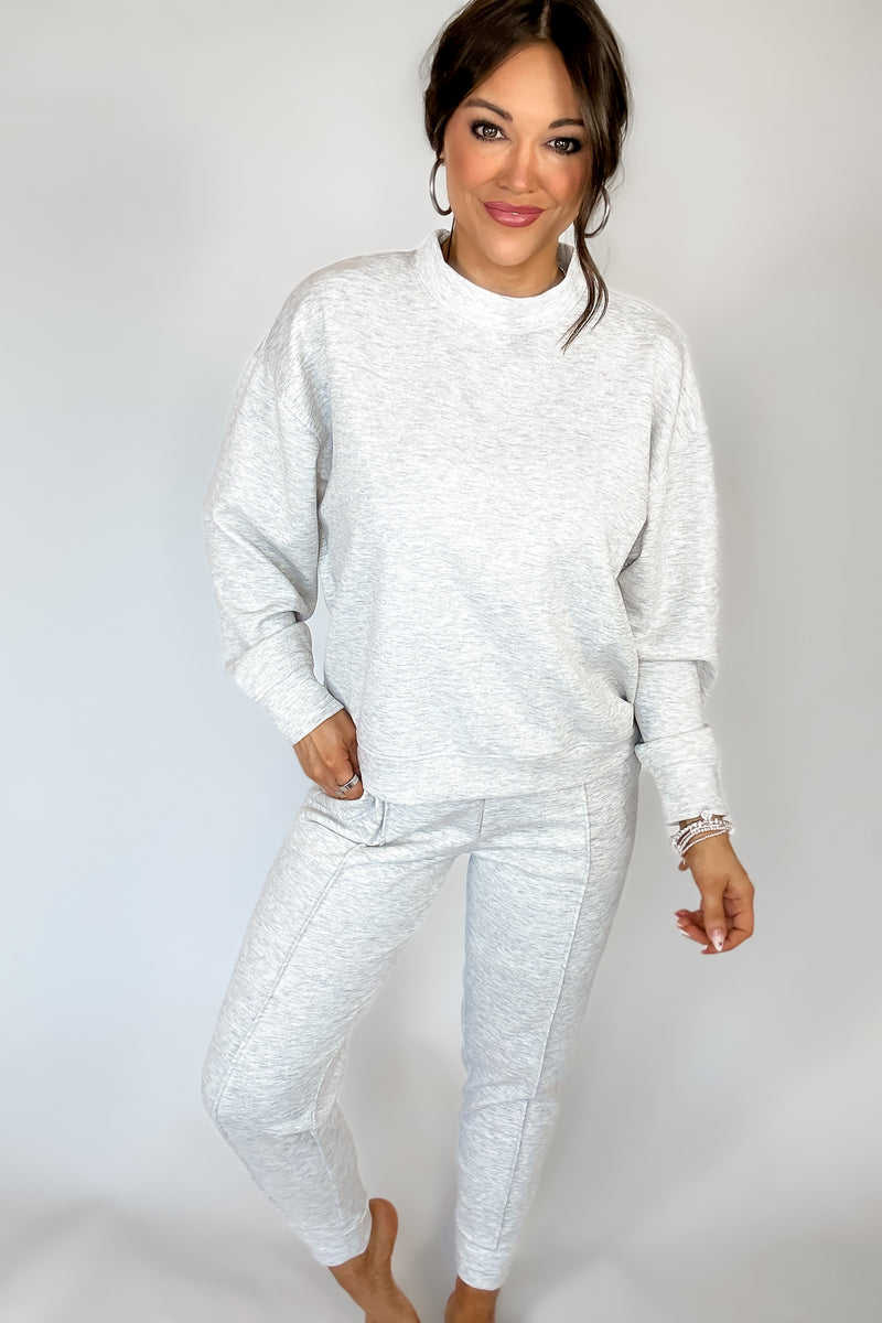 Scuba Mock Neck Heather Grey Top