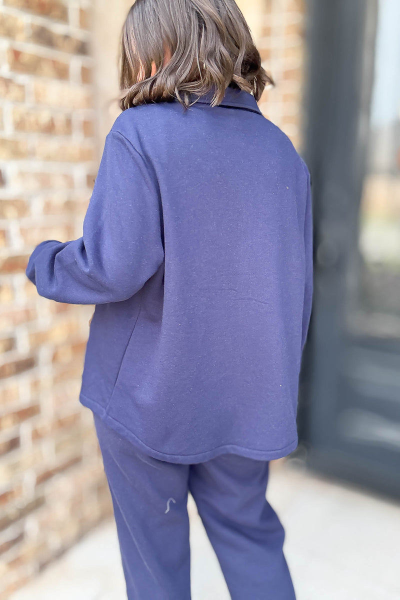 Button Up Navy Fleece Shirt Jacket