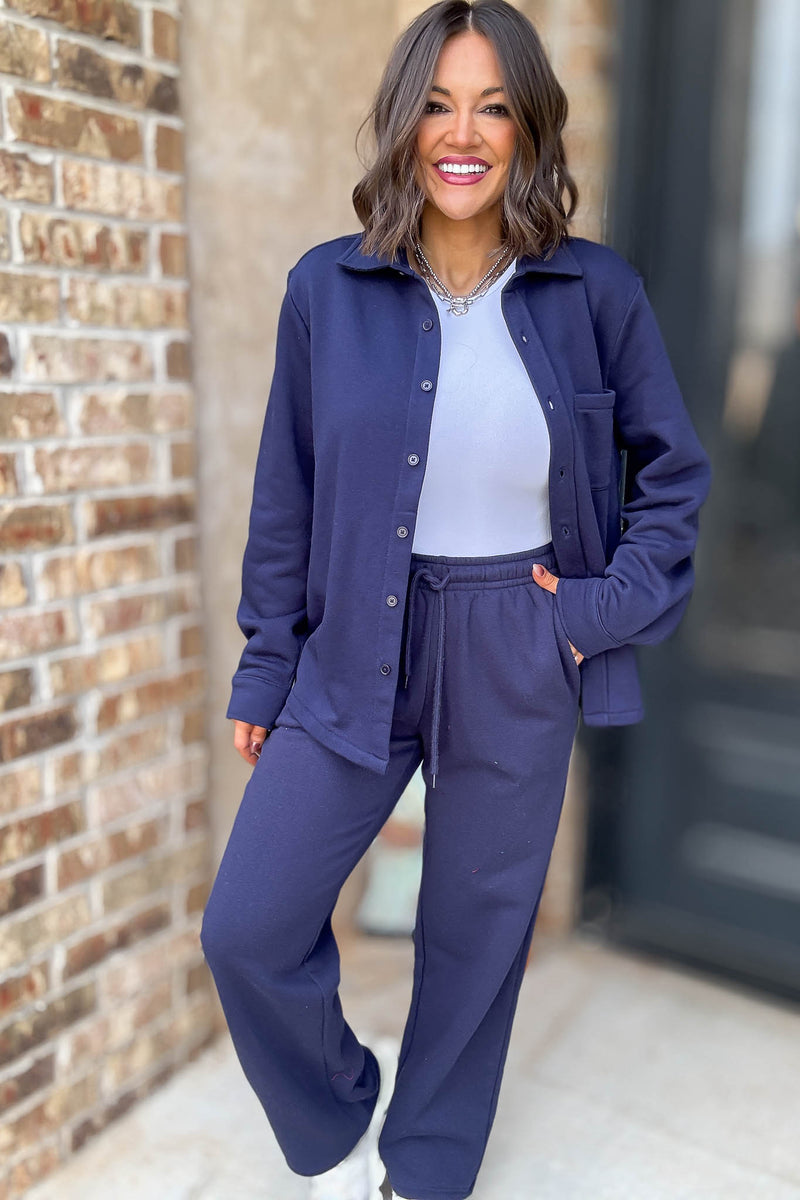 Navy Straight Leg Fleece Sweatpants