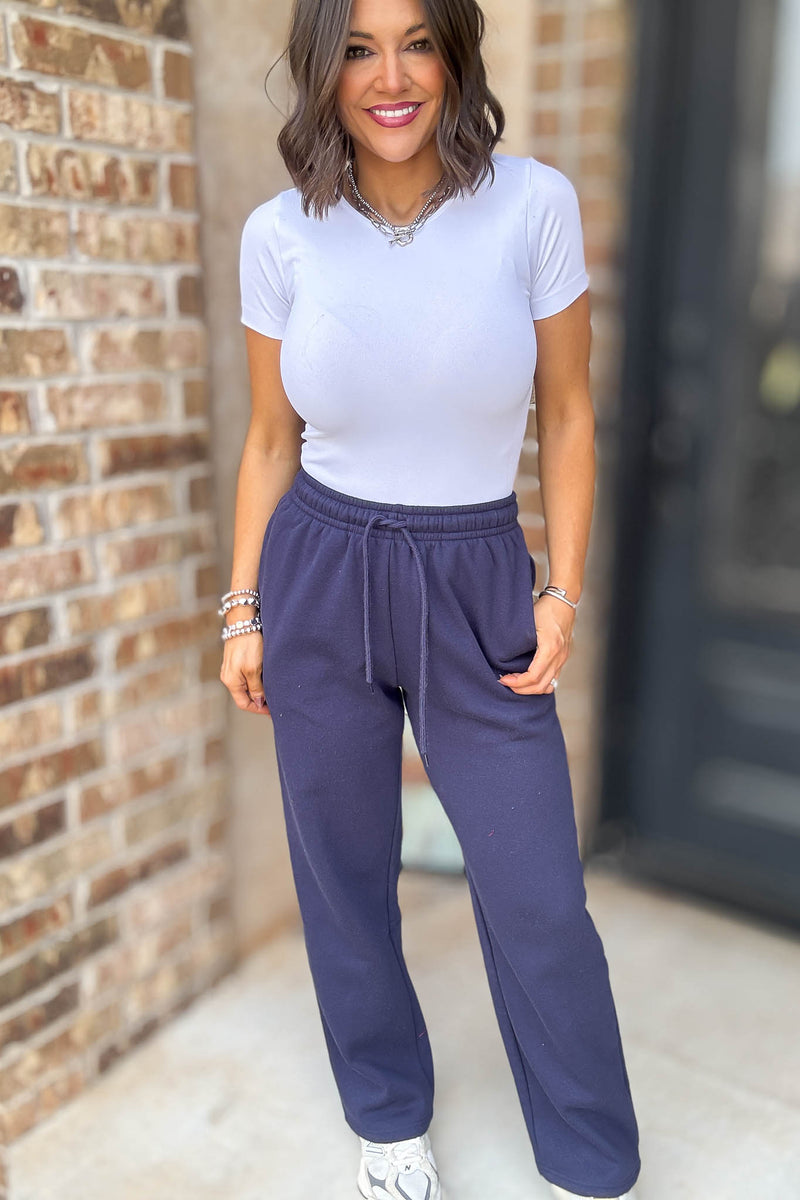 Navy Straight Leg Fleece Sweatpants
