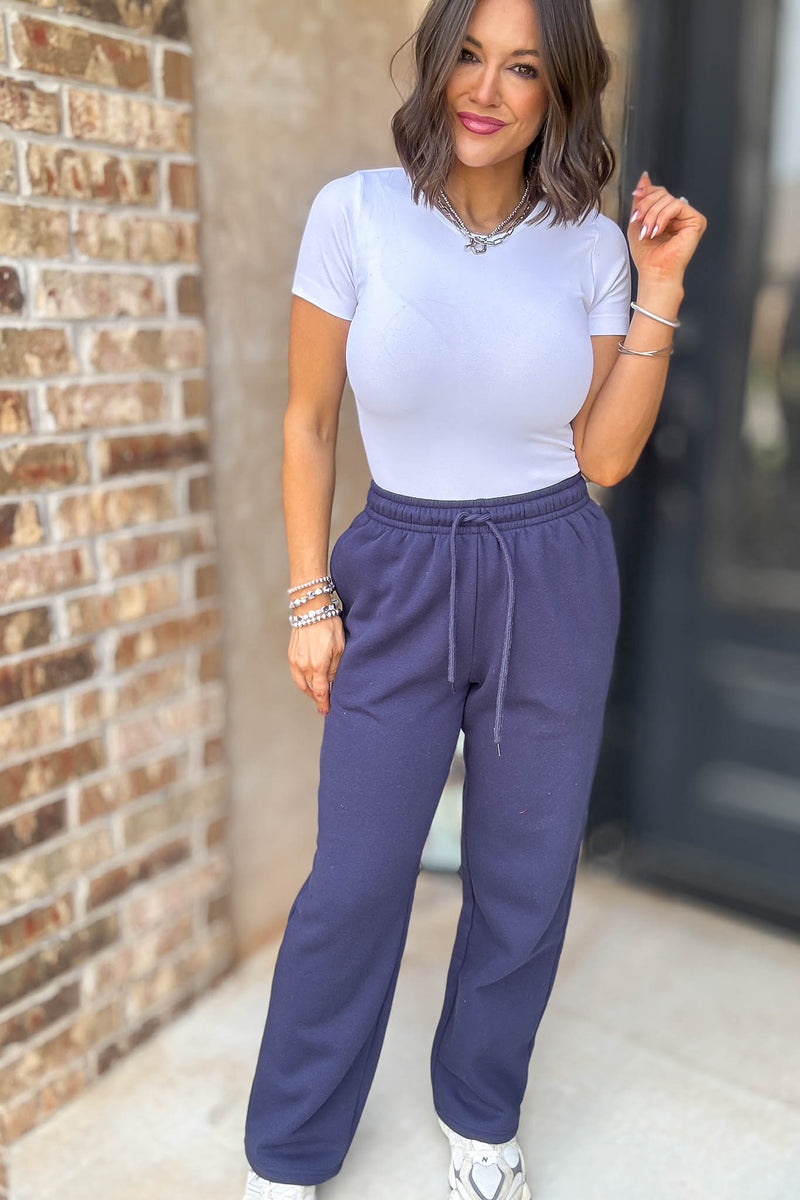 Navy Straight Leg Fleece Sweatpants
