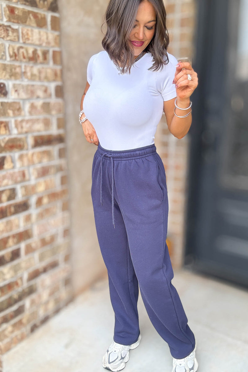 Navy Straight Leg Fleece Sweatpants