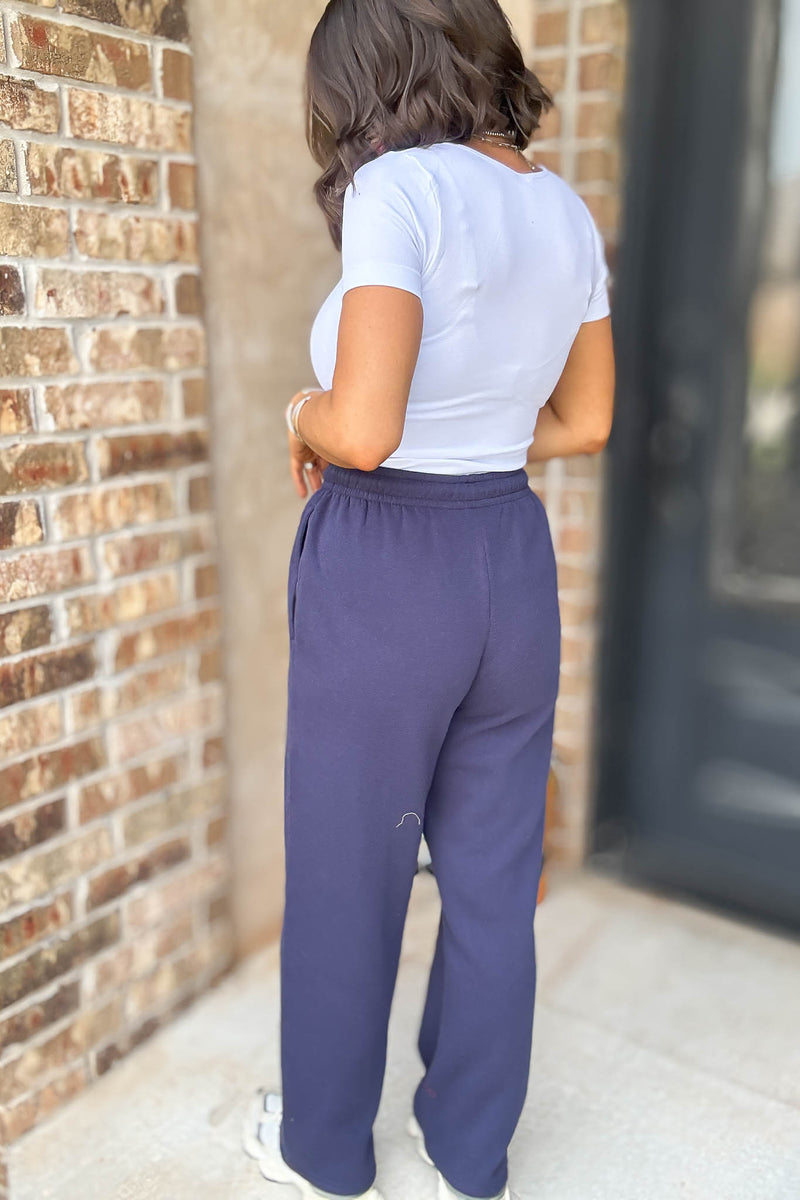 Navy Straight Leg Fleece Sweatpants