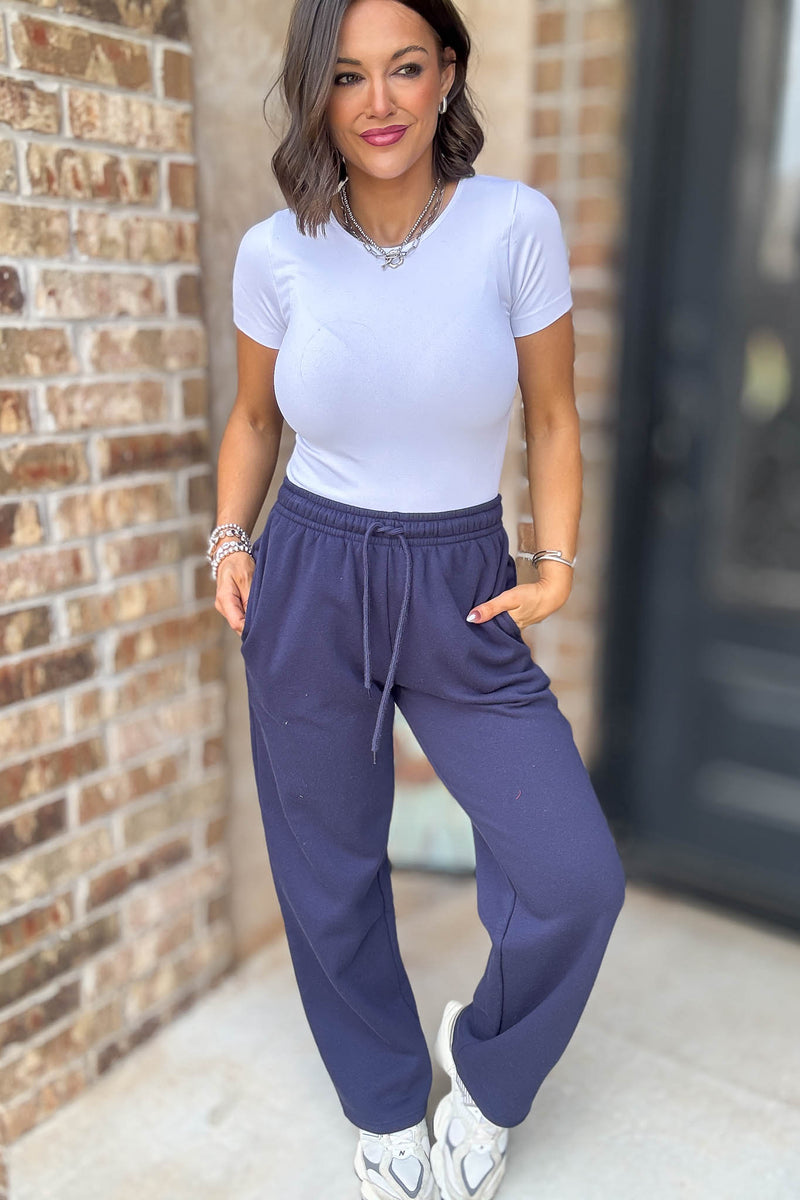 Navy Straight Leg Fleece Sweatpants