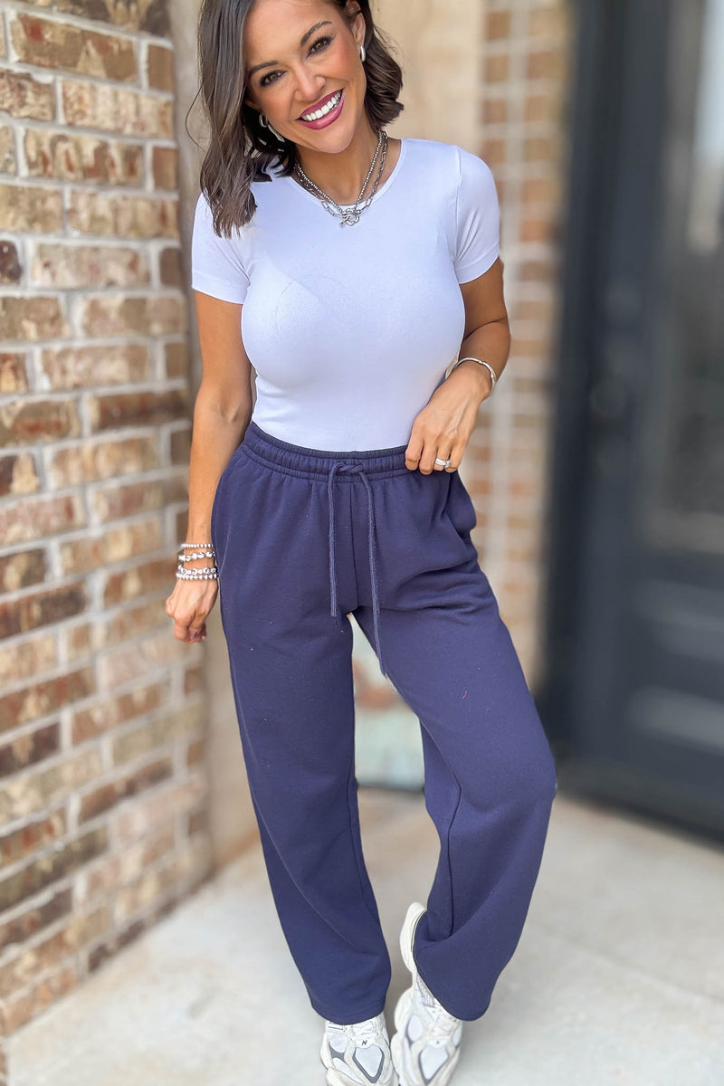 Navy Straight Leg Fleece Sweatpants