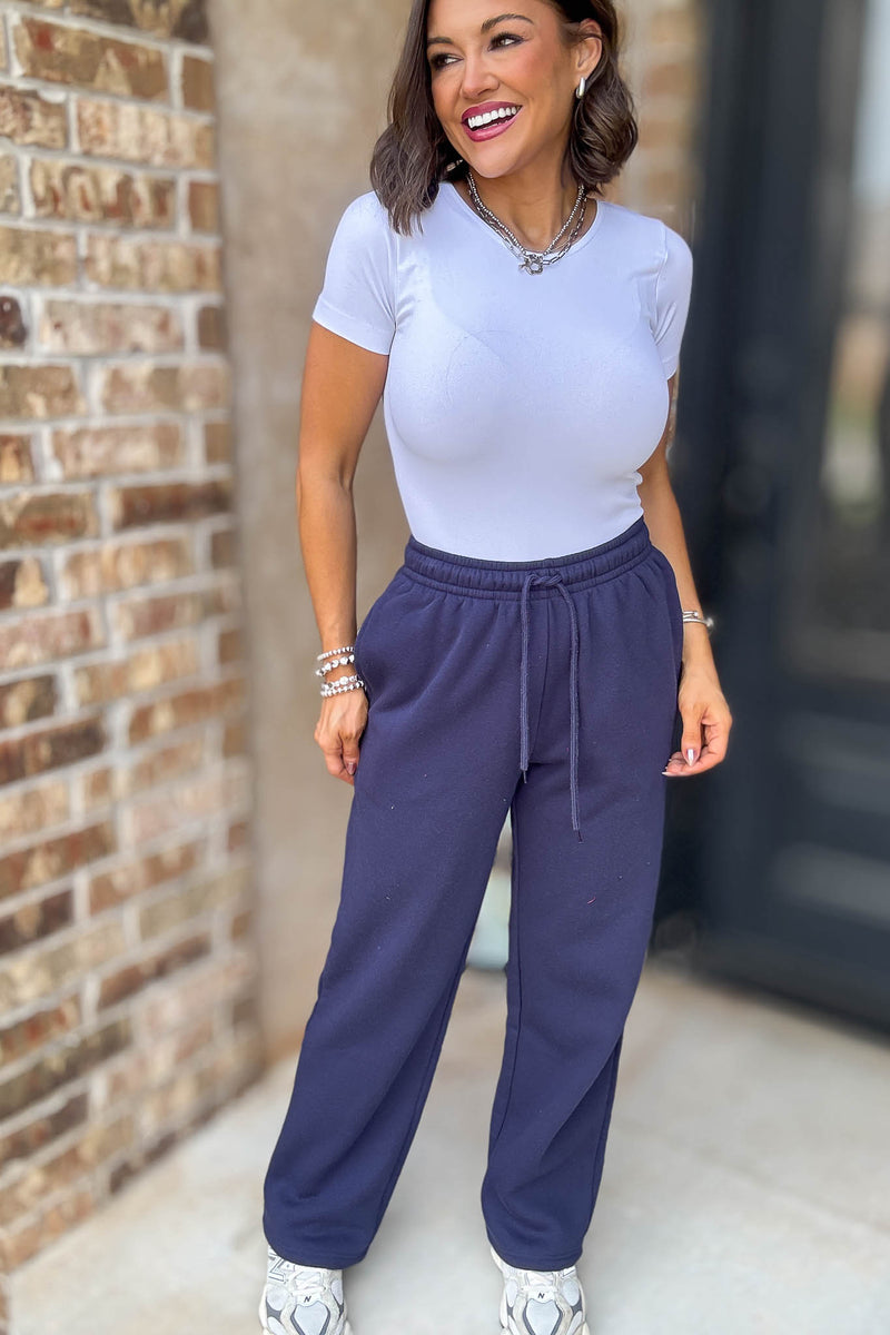 Navy Straight Leg Fleece Sweatpants