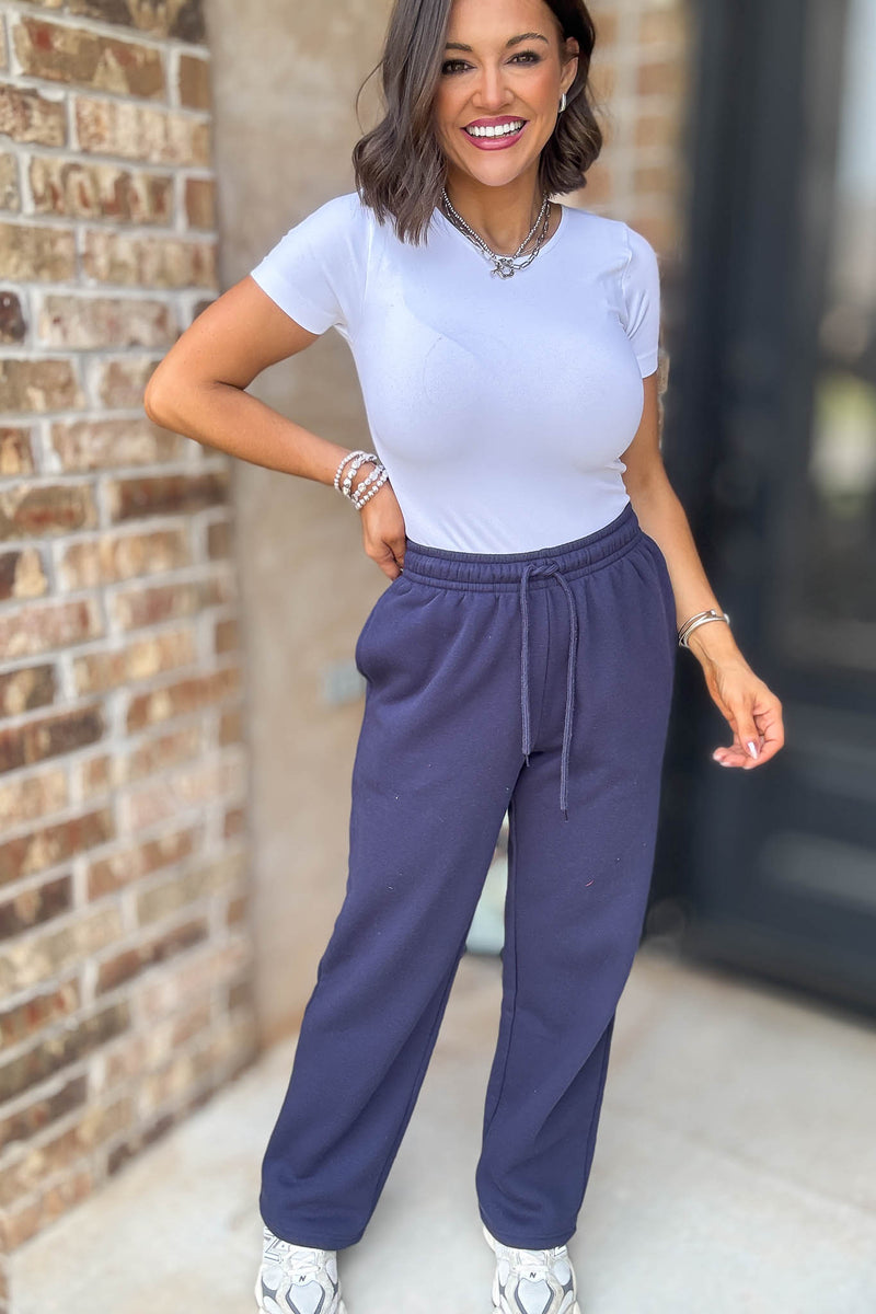 Navy Straight Leg Fleece Sweatpants