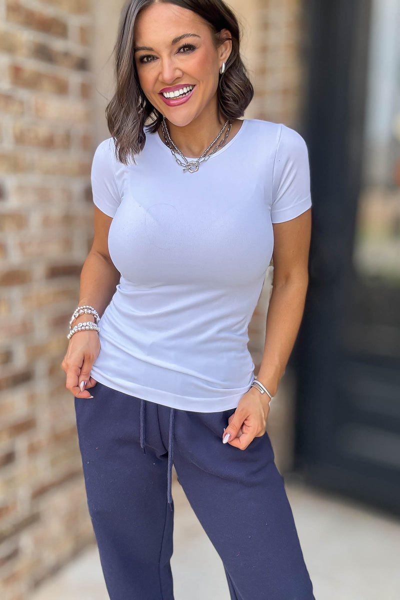 Seamless Round Ivory Neck Short Sleeve Top