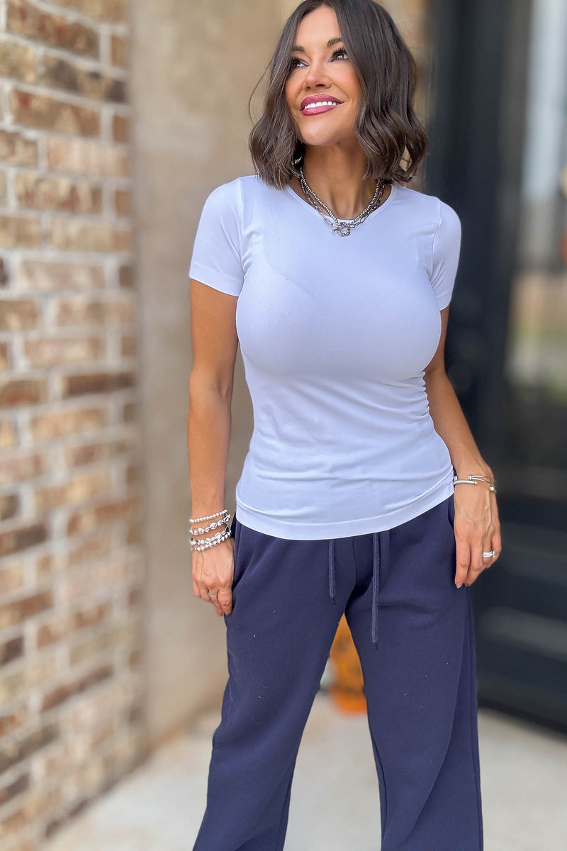 Seamless Round Ivory Neck Short Sleeve Top