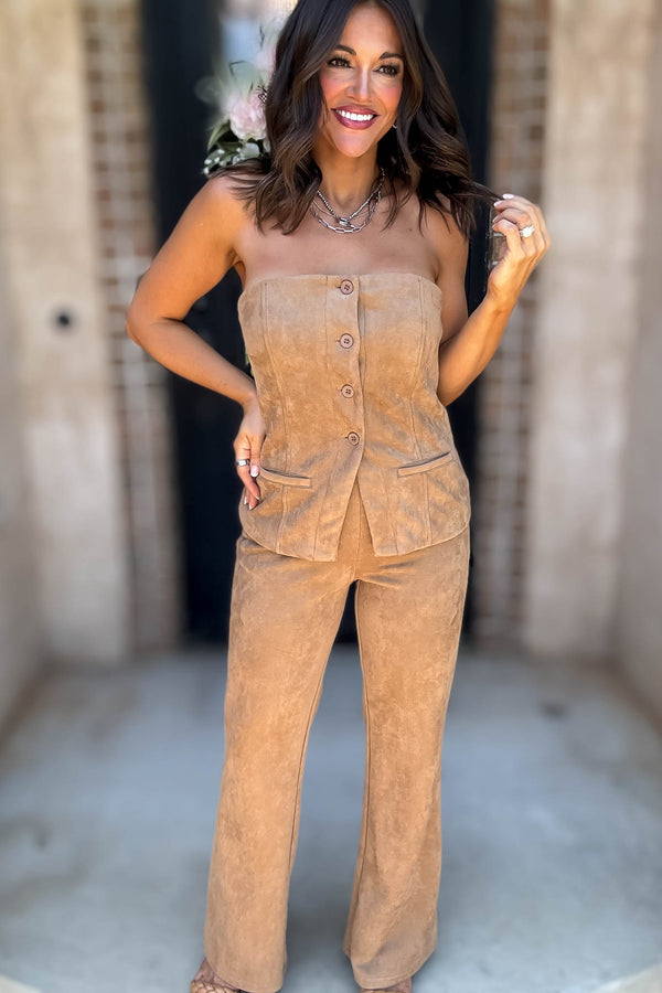Le Lis Camel Low Waist Suede Boot Cut Pants