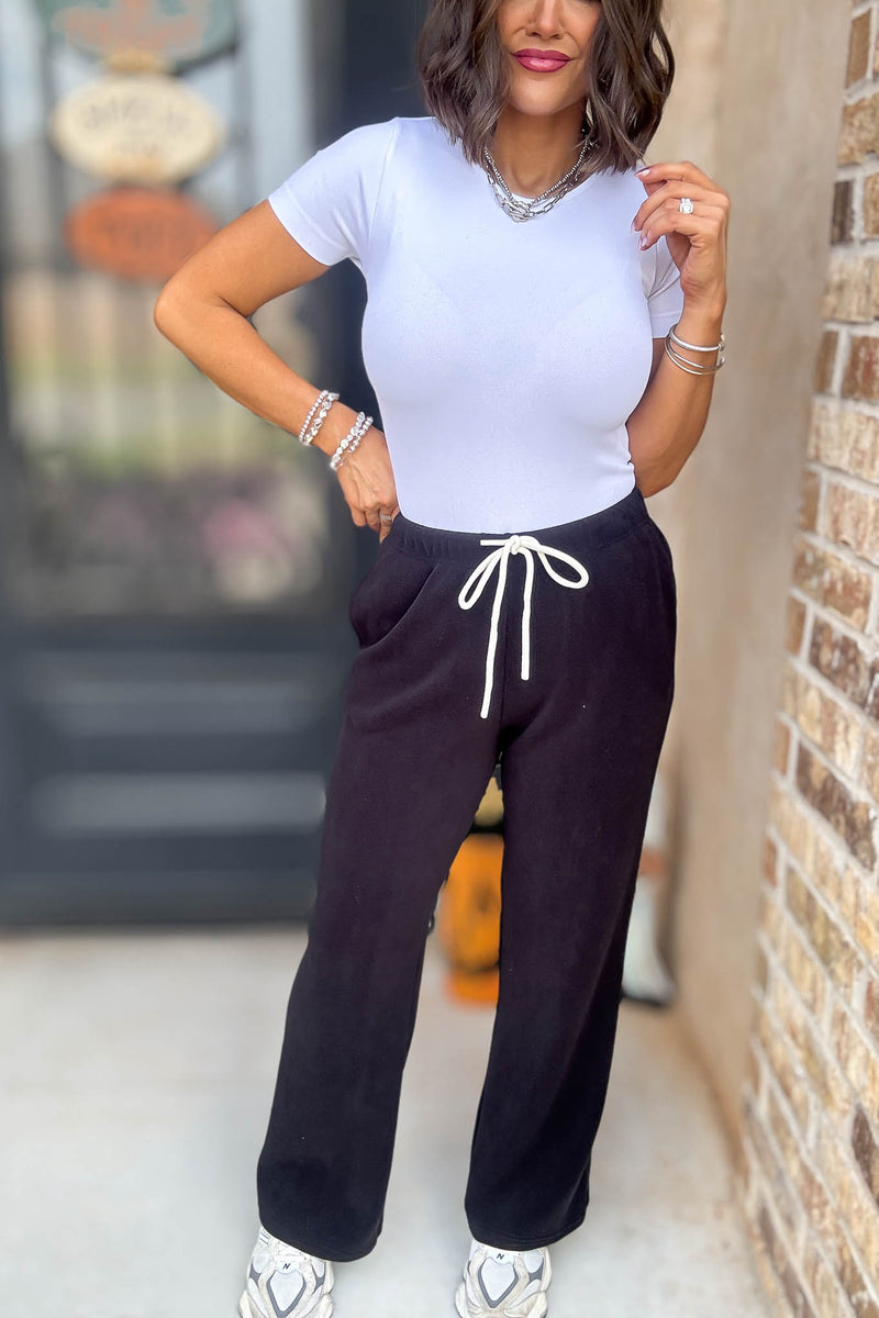 Cozy Soft Black Premium Fleece Wide Leg Sweatpants