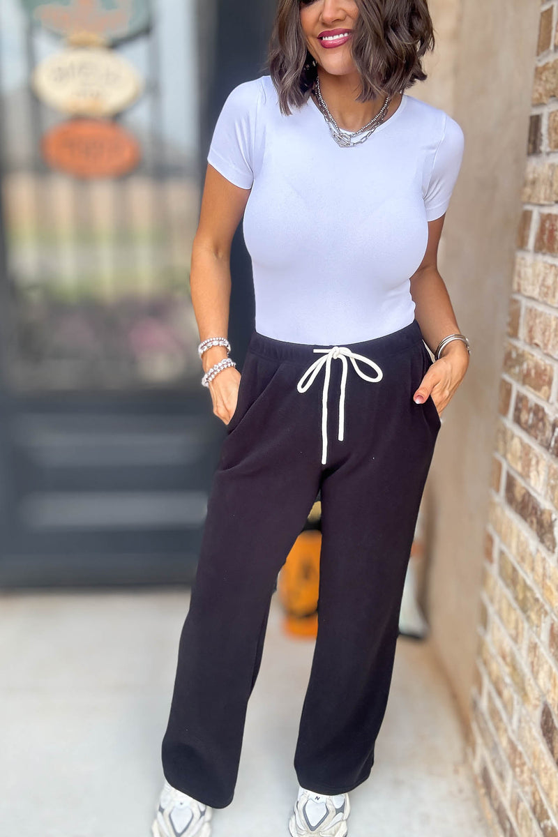Cozy Soft Black Premium Fleece Wide Leg Sweatpants