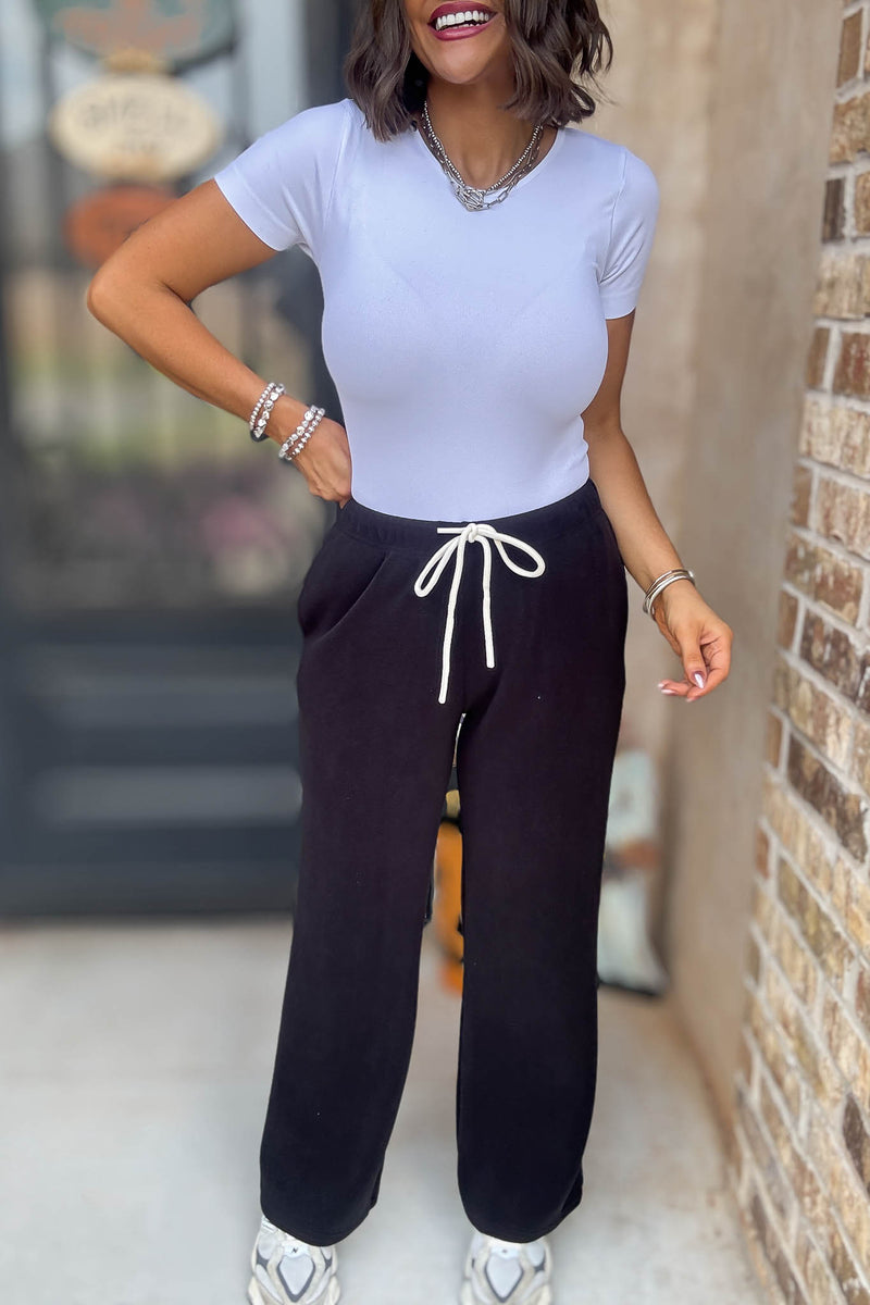 Cozy Soft Black Premium Fleece Wide Leg Sweatpants