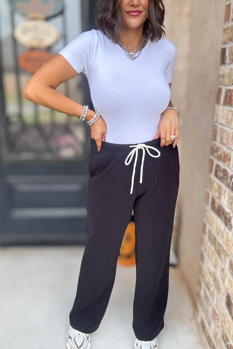Cozy Soft Black Premium Fleece Wide Leg Sweatpants