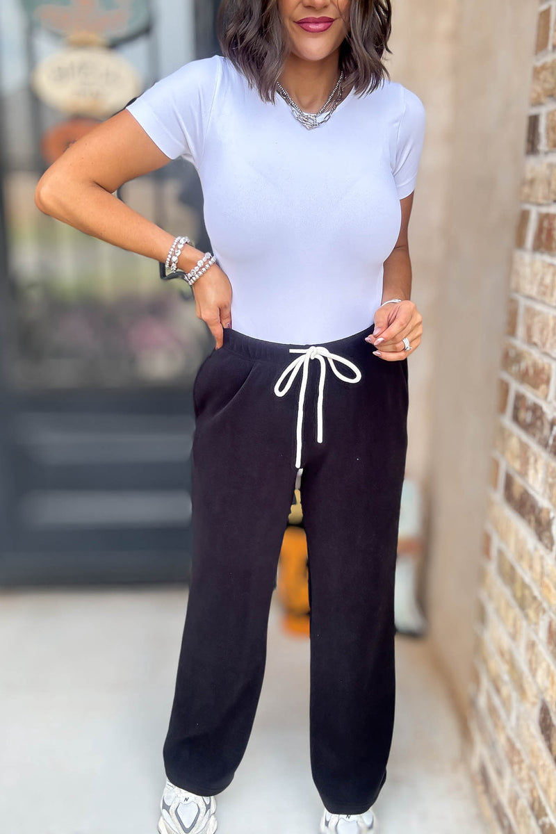 Cozy Soft Black Premium Fleece Wide Leg Sweatpants
