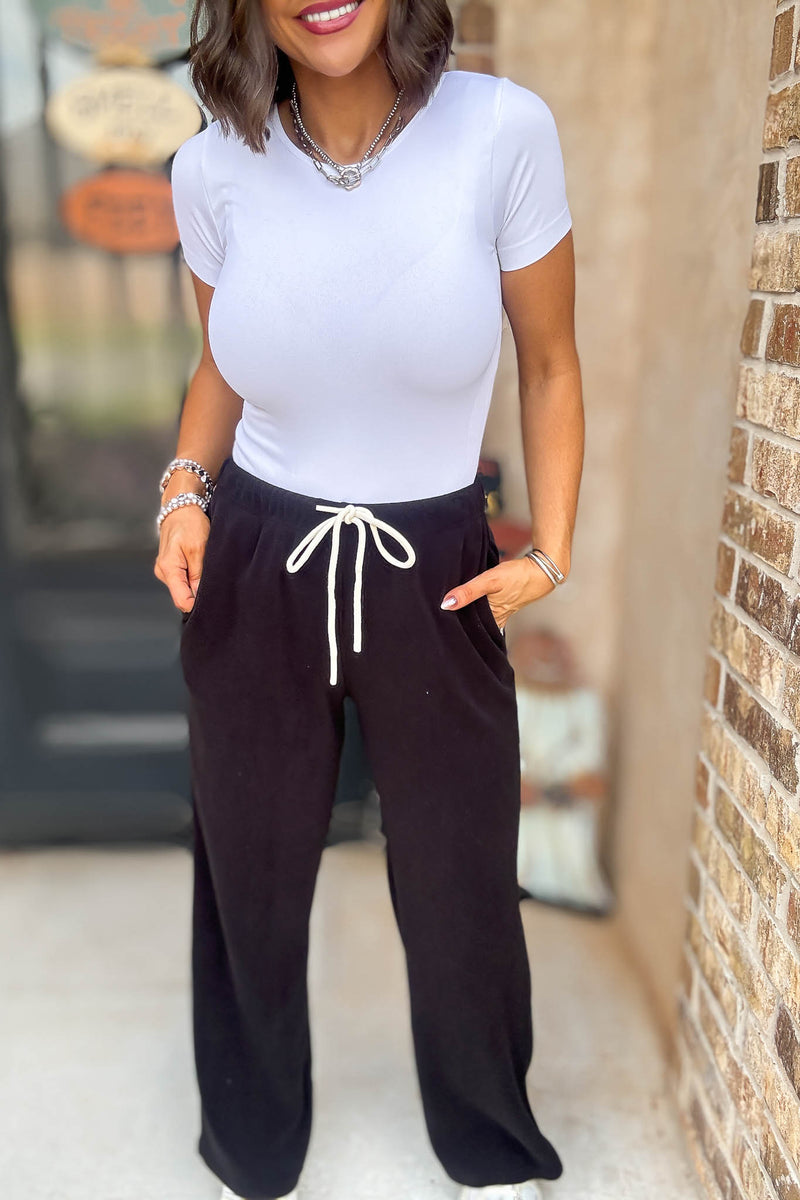 Cozy Soft Black Premium Fleece Wide Leg Sweatpants