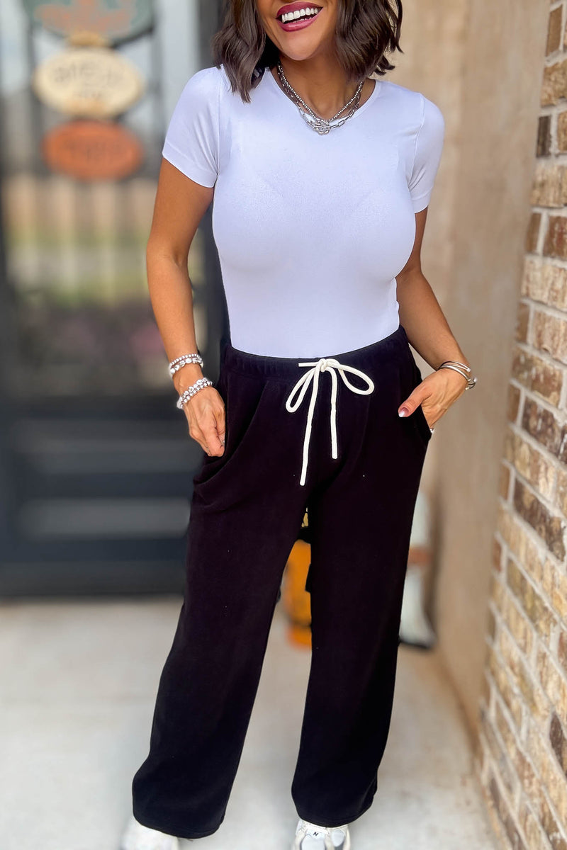 Cozy Soft Black Premium Fleece Wide Leg Sweatpants