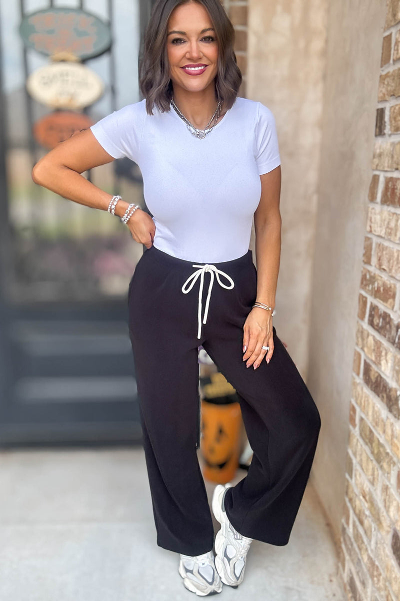Cozy Soft Black Premium Fleece Wide Leg Sweatpants