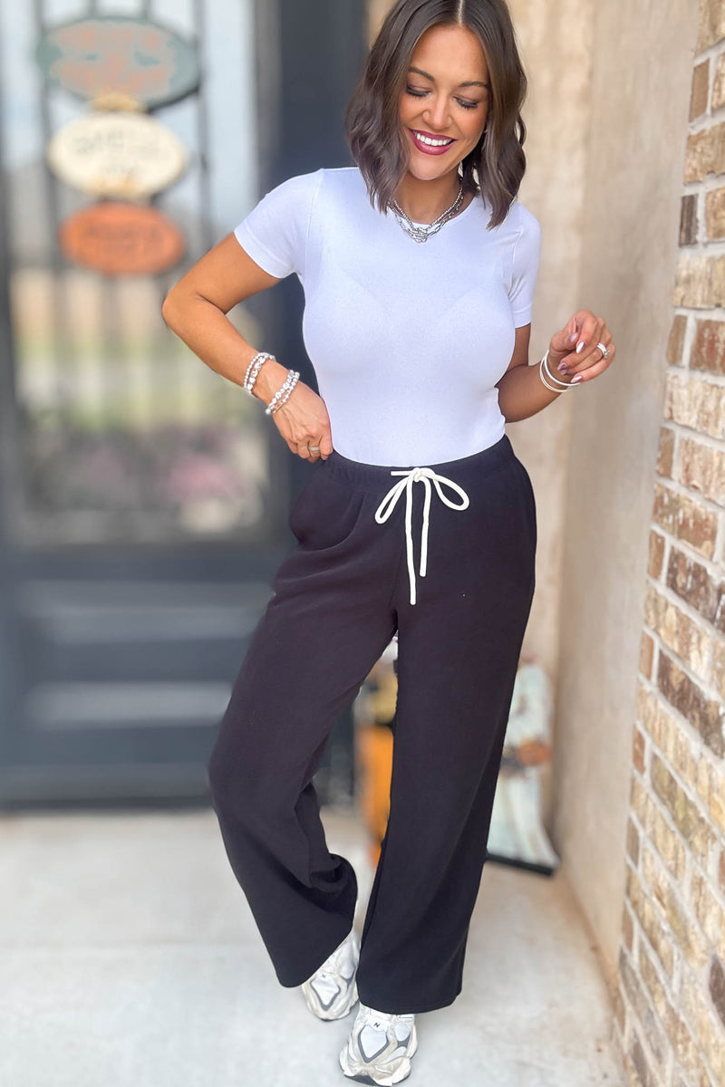 Cozy Soft Black Premium Fleece Wide Leg Sweatpants
