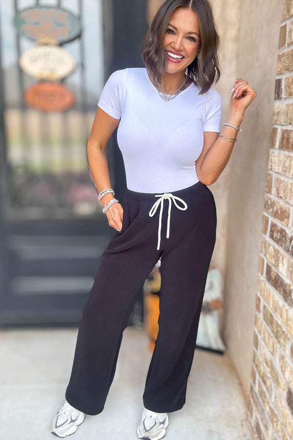 Cozy Soft Black Premium Fleece Wide Leg Sweatpants