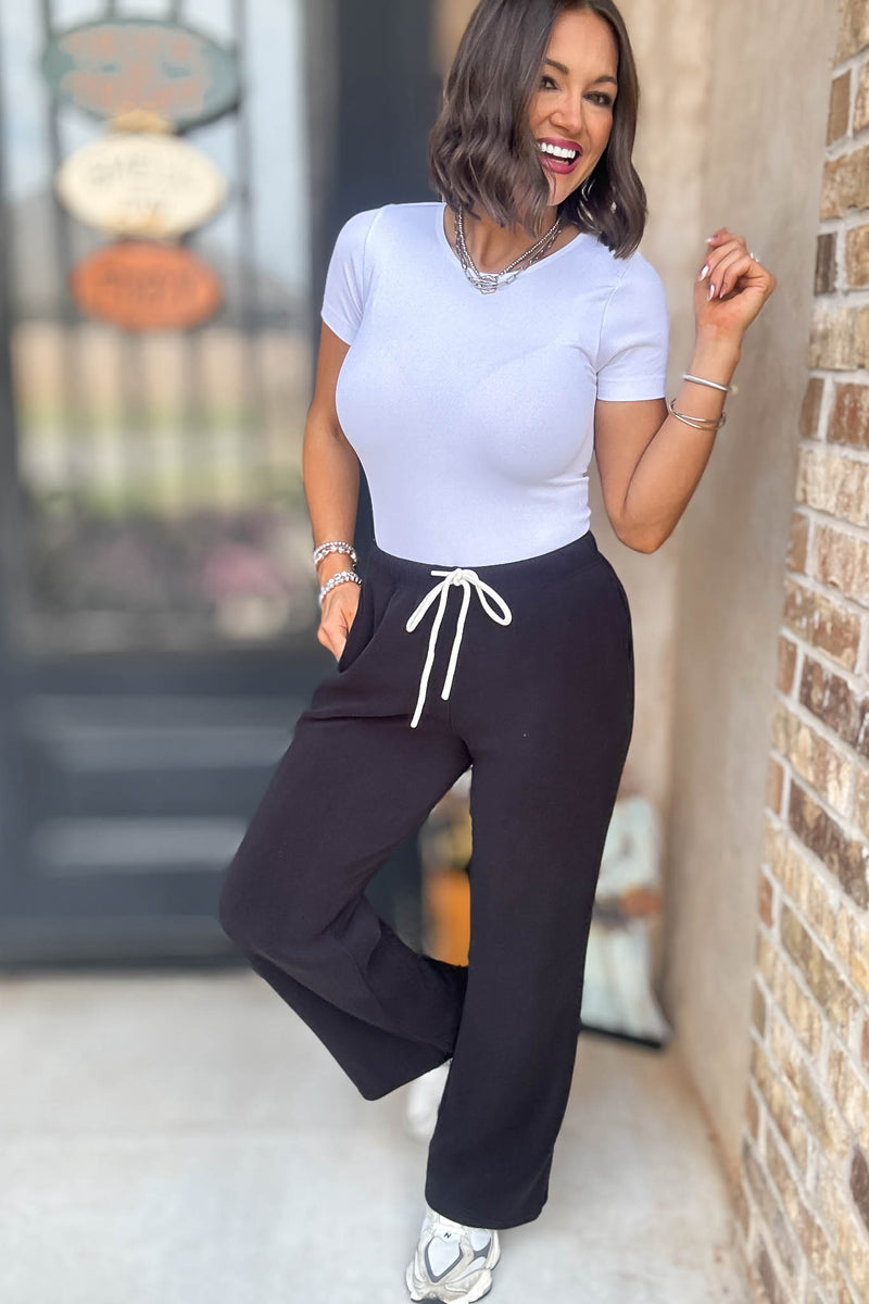 Cozy Soft Black Premium Fleece Wide Leg Sweatpants