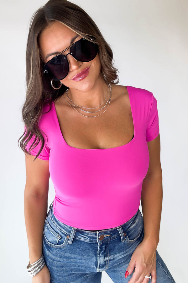 Vera Fuchsia Contour Square Neck Double Layer Top