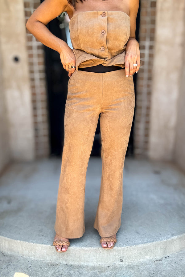 Le Lis Camel Low Waist Suede Boot Cut Pants
