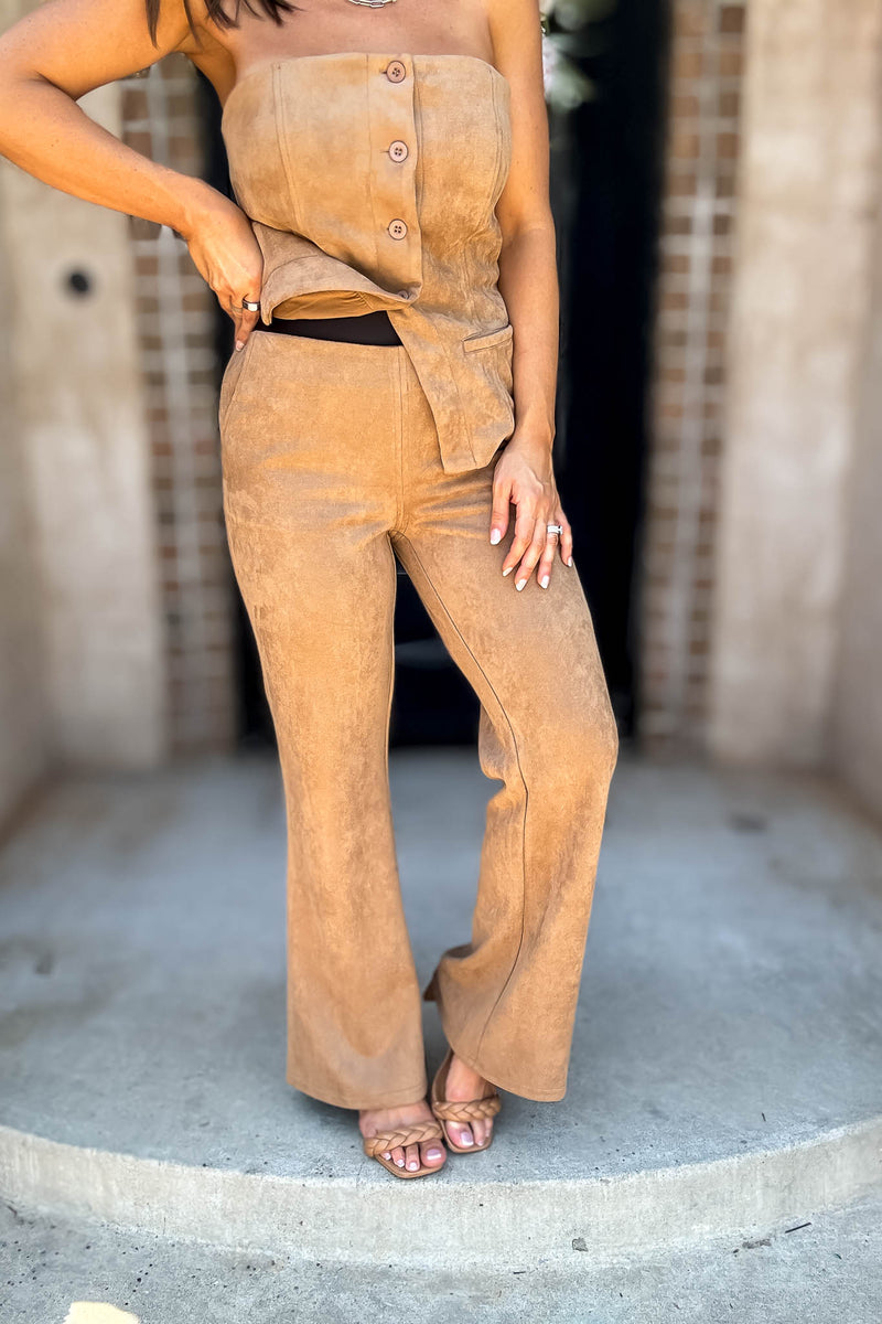 Le Lis Camel Low Waist Suede Boot Cut Pants