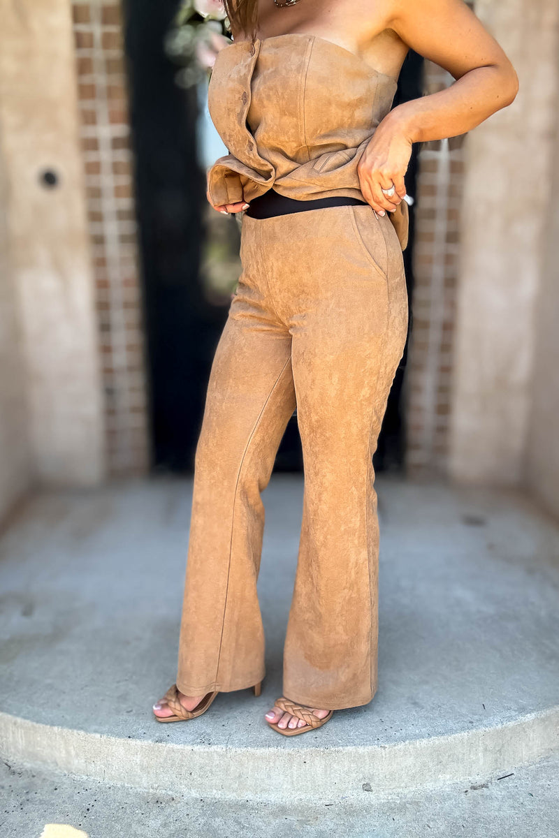 Le Lis Camel Low Waist Suede Boot Cut Pants