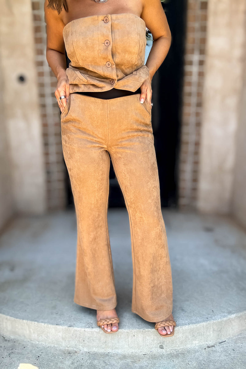 Le Lis Camel Low Waist Suede Boot Cut Pants