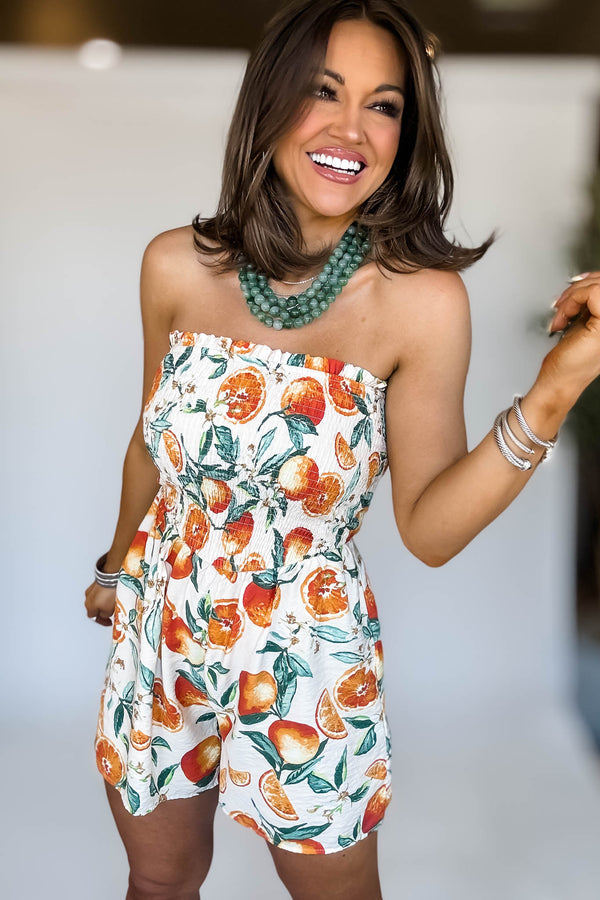 Citrus Print Smocked Top Romper
