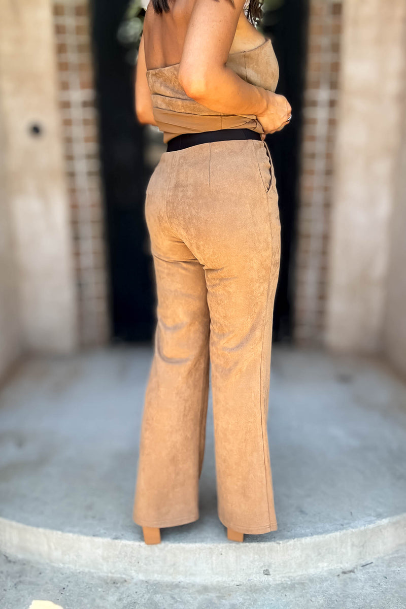 Le Lis Camel Low Waist Suede Boot Cut Pants
