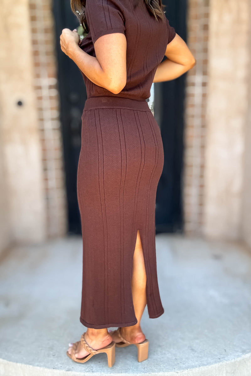 Le Lis Brown Button Down Pointelle Sweater Skirt